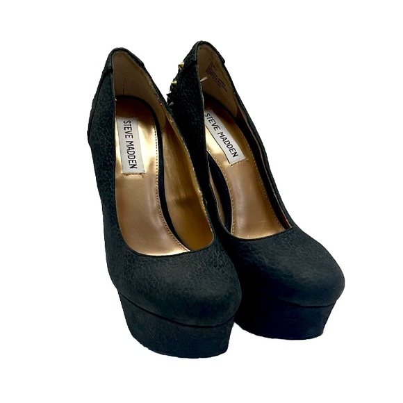 Steve Madden Zandy Snakeskin Pattern Leather Pumps Spikes Platform Black Sz 7.5 - Picture 1 of 14